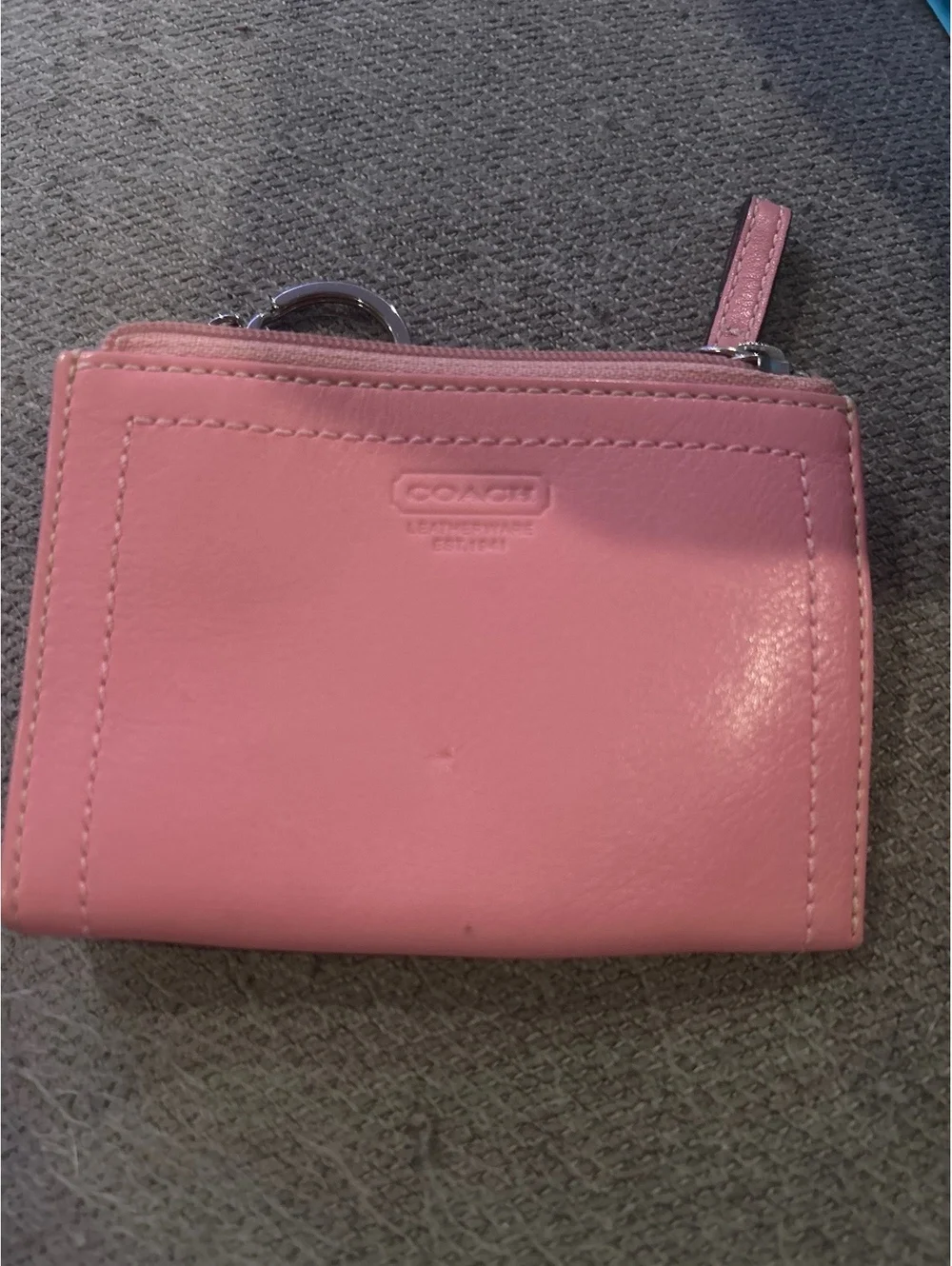 Authentic Coach compact wallet/card case in soft pink genuine leather.